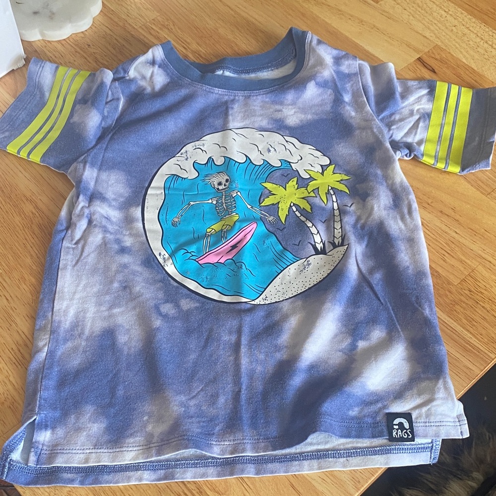 Rags to Raches Blue Tie-Dye Skeleton Surf Tee